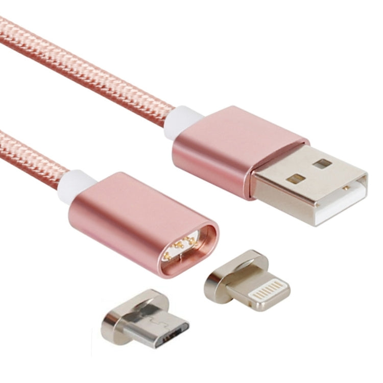 Cabo de Dados Magnético 2 em 1 Estilo Trançado Micro USB & 8 Pinos para USB 2.0 5V 2A, Comprimento do Cabo: 1,2m