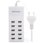 Adaptador de Carregador USB 10 Portas 5V 2.4A / 2.1A / 1A, Ficha UE