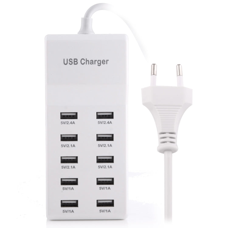 Adaptador de Carregador USB 10 Portas 5V 2.4A / 2.1A / 1A, Ficha UE