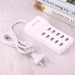 Adaptador de Carregador USB 10 Portas 5V 2.4A / 2.1A / 1A, Ficha UE