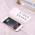 Adaptador de Carregador USB 10 Portas 5V 2.4A / 2.1A / 1A, Ficha UE