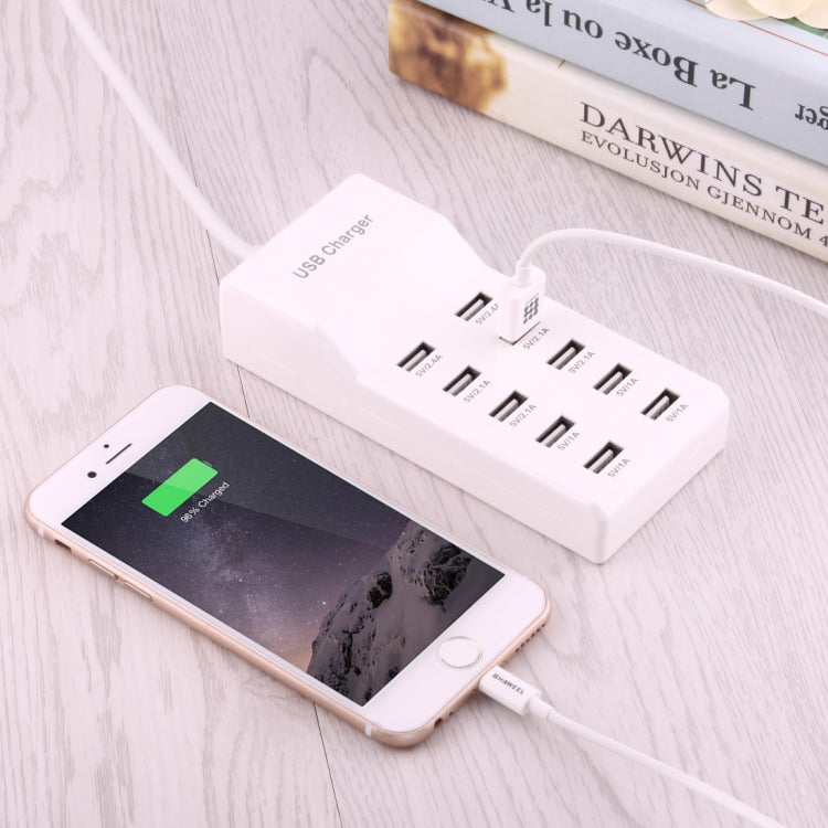 Adaptador de Carregador USB 10 Portas 5V 2.4A / 2.1A / 1A, Ficha UE