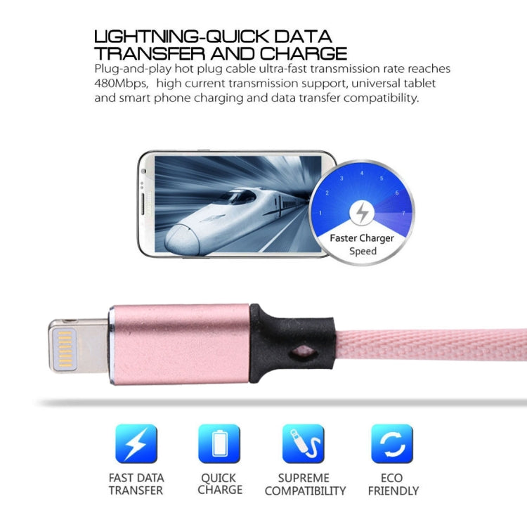 Cabo de Dados e Carregamento USB 2A 8 Pinos Estilo Trançado de Nylon 1m, 8 Pinos Rosa, 8 Pinos Azul, 8 Pinos Vermelho, 8 Pinos Branco