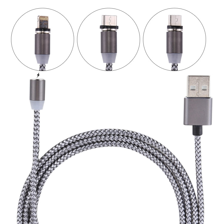 Cabo de Sincronização e Carregamento de Dados 1,05m 8 Pinos + Micro USB + USB-C / Tipo-C para USB Estilo Trançado com Indicador LED