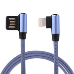 Cabo de Dados e Carregamento USB 2.4A 8 Pinos com Design de Cotovelo Duplo Estilo Trançado de Nylon 1m, 8 Pinos Azul Escuro, 8 Pinos Azul, 8 Pinos Vermelho, 8 Pinos Preto, 8 Pinos Castanho