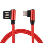 Cabo de Dados e Carregamento USB 2.4A 8 Pinos com Design de Cotovelo Duplo Estilo Trançado de Nylon 1m, 8 Pinos Azul Escuro, 8 Pinos Azul, 8 Pinos Vermelho, 8 Pinos Preto, 8 Pinos Castanho