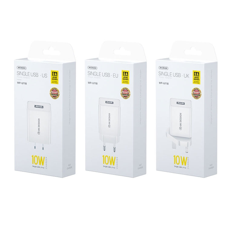 WK WP-U118 10W Carregador de Viagem com Porta USB Única, Adaptador de Energia, Ficha EU, WP-U118 Ficha EU
