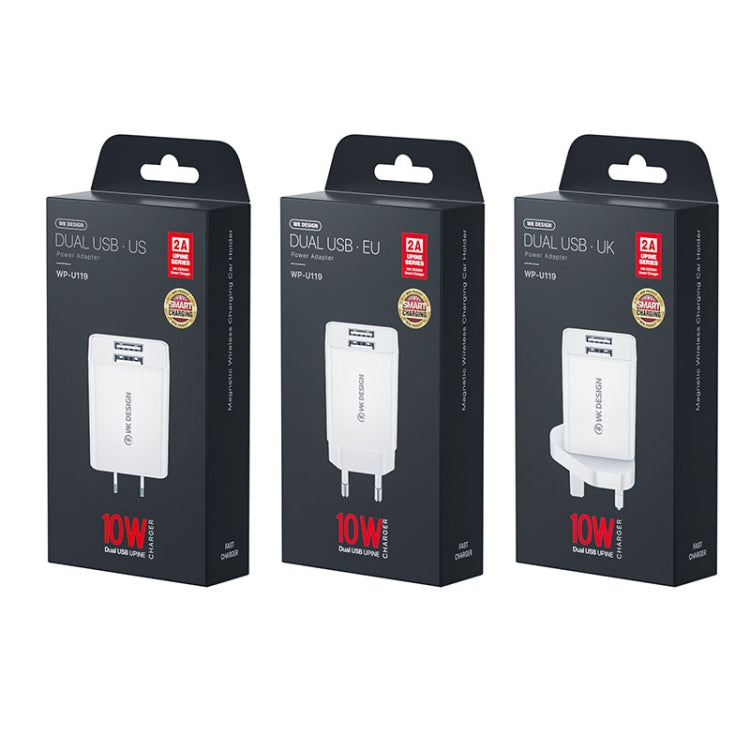 WK WP-U119 10W Carregador de Viagem com Duas Portas USB, Adaptador de Energia, Ficha US, WP-U119 Ficha US