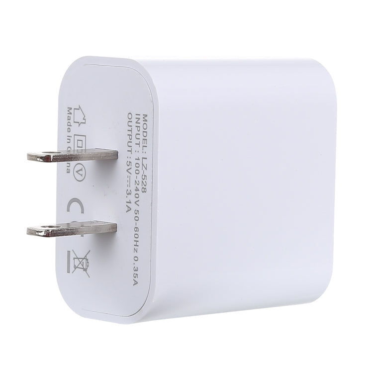 Carregador Rápido de Viagem 3.1A 3 Portas USB, Ficha US, LZ-528 US