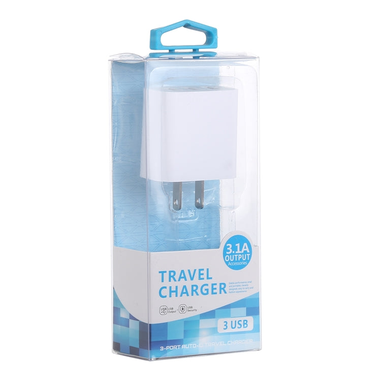 Carregador Rápido de Viagem 3.1A 3 Portas USB, Ficha US, LZ-528 US