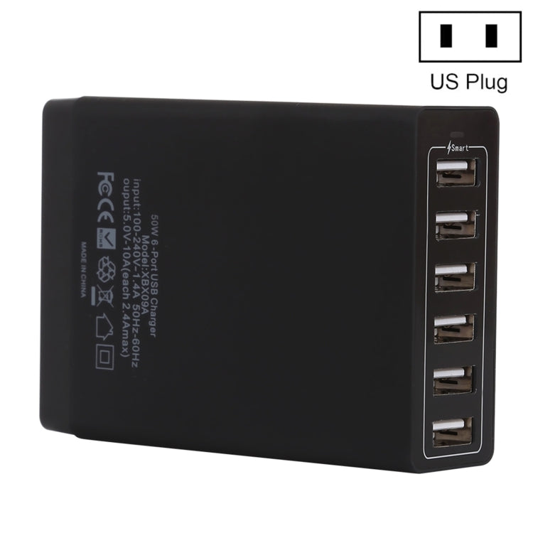 XBX09A Carregador Rápido 50W 5V 2.4A com 6 Portas USB Carregador de Viagem