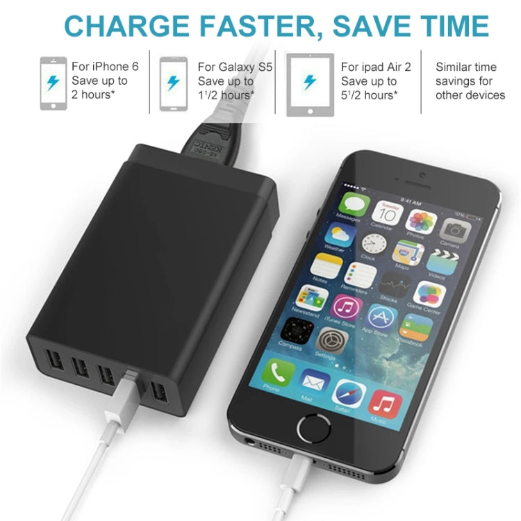 XBX09 Carregador Rápido de Viagem 40W 5V 8A 5 Portas USB, Ficha UK (Preto), XBX09, 8A