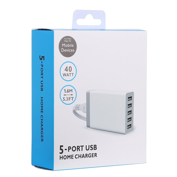 XBX09 Carregador Rápido de Viagem 40W 5V 8A 5 Portas USB, Ficha UK (Preto), XBX09, 8A