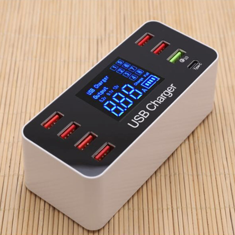 A9+ Estação de Carregamento Inteligente Multifuncional AC 100V~240V 8 Portas USB com Ecrã Digital LCD Destacável, Suporta QC3.0, A9+