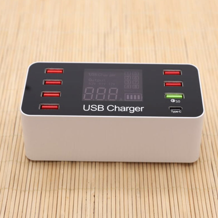 A9+ Estação de Carregamento Inteligente Multifuncional AC 100V~240V 8 Portas USB com Ecrã Digital LCD Destacável, Suporta QC3.0, A9+