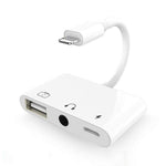 Adaptador 3 em 1 Multifuncional 8 Pinos + 3.5mm + USB 3.0 OTG para 8 Pinos Macho Carregamento Rápido & Áudio Musical & Leitura de Cartão