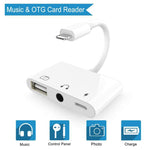 Adaptador 3 em 1 Multifuncional 8 Pinos + 3.5mm + USB 3.0 OTG para 8 Pinos Macho Carregamento Rápido & Áudio Musical & Leitura de Cartão