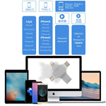 Pen Drive 4 em 1 16GB USB 3.0 + 8 Pinos + Micro USB + USB-C / Tipo-C de Uso Duplo com Função OTG, 16GB