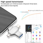 Pen Drive 4 em 1 64GB USB 3.0 + 8 Pinos + Micro USB + USB-C / Tipo-C de Uso Duplo com Função OTG, 64GB