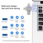 Pen Drive 4 em 1 64GB USB 3.0 + 8 Pinos + Micro USB + USB-C / Tipo-C de Uso Duplo com Função OTG, 64GB