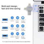Pen Drive 4 em 1 128GB USB 3.0 + 8 Pinos + Micro USB + USB-C / Tipo-C de Uso Duplo com Função OTG, 128GB