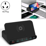 828W Carregador Multifuncional 7 em 1 60W QC 3.0 Interface USB + 4 Portas USB + Interface USB-C / Tipo-C + Carregamento Sem Fios com Função de Suporte para Telemóvel, Ficha AU, Ficha AU Preto, Ficha AU Branco