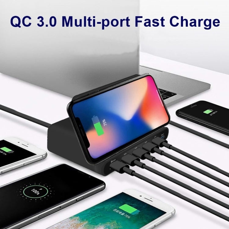 828W Carregador Multifuncional 7 em 1 60W QC 3.0 Interface USB + 4 Portas USB + Interface USB-C / Tipo-C + Carregamento Sem Fios com Função de Suporte para Telemóvel, Ficha AU, Ficha AU Preto, Ficha AU Branco