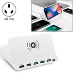 828W Carregador Multifuncional 7 em 1 60W QC 3.0 Interface USB + 4 Portas USB + Interface USB-C / Tipo-C + Carregamento Sem Fios com Função de Suporte para Telemóvel, Ficha AU, Ficha AU Preto, Ficha AU Branco