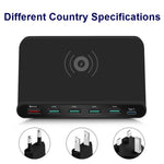 Carregador multifunções 828W 7 em 1 60W QC 3.0 Interface USB + 4 Portas USB + Interface USB-C / Type-C + Carregamento sem fios com função de suporte para telemóvel, ficha UK, ficha UK preta, ficha UK branca