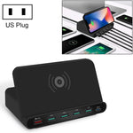 828W Carregador Multifuncional 7 em 1 60W QC 3.0 Interface USB + 4 Portas USB + Interface USB-C / Tipo-C + Carregamento Sem Fios com Função de Suporte para Telemóvel, Ficha US, Ficha US Preto, Ficha US Branco