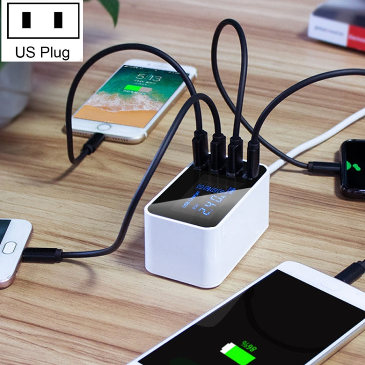 Carregador multifunções CDA30 20W 3 Portas USB + Portas USB-C / Type-C com ecrã LED, ficha US, ficha US