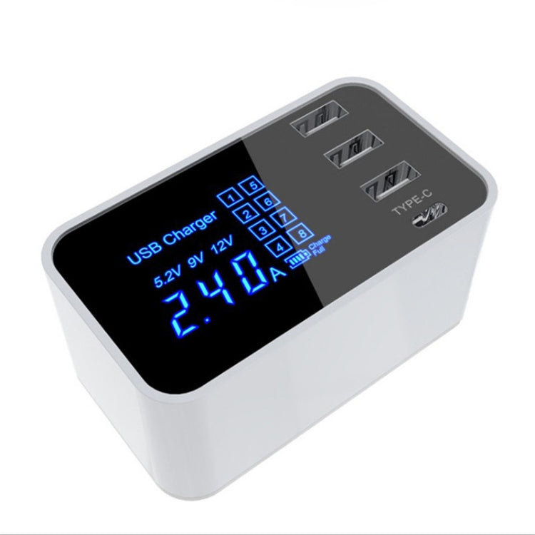Carregador multifunções CDA30 20W 3 Portas USB + Portas USB-C / Type-C com ecrã LED, ficha UK, ficha UK