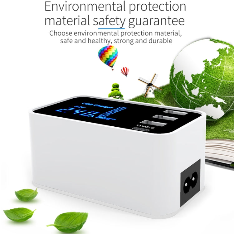Carregador multifunções CDA30 20W 3 Portas USB + Portas USB-C / Type-C com ecrã LED, ficha UK, ficha UK