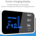 Carregador multifunções CDA30 20W 3 Portas USB + Portas USB-C / Type-C com ecrã LED, ficha US, ficha US