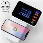 Carregador multifunções CDA33Q 40W QC 3.0 USB + 3 Portas USB + Portas USB-C / Type-C com ecrã LED, ficha UK, ficha UK