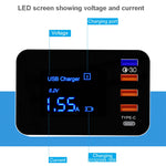 Carregador multifunções CDA33Q 40W QC 3.0 USB + 3 Portas USB + Portas USB-C / Type-C com ecrã LED, ficha UK, ficha UK