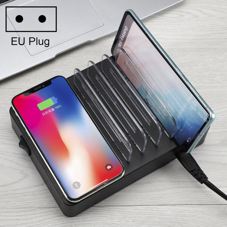 Carregador multifunções 50W 6 Portas USB + 2 Portas USB-C / Type-C + Carregamento sem fios com ecrã LED e moldura destacável, ficha EU, ficha EU