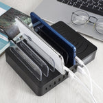 Carregador multifunções 50W 6 Portas USB + 2 Portas USB-C / Type-C + Carregamento sem fios com ecrã LED e moldura destacável, ficha EU, ficha EU