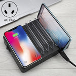 Carregador multifunções 50W 6 Portas USB + 2 Portas USB-C / Type-C + Carregamento sem fios com ecrã LED e moldura destacável, ficha AU, ficha AU