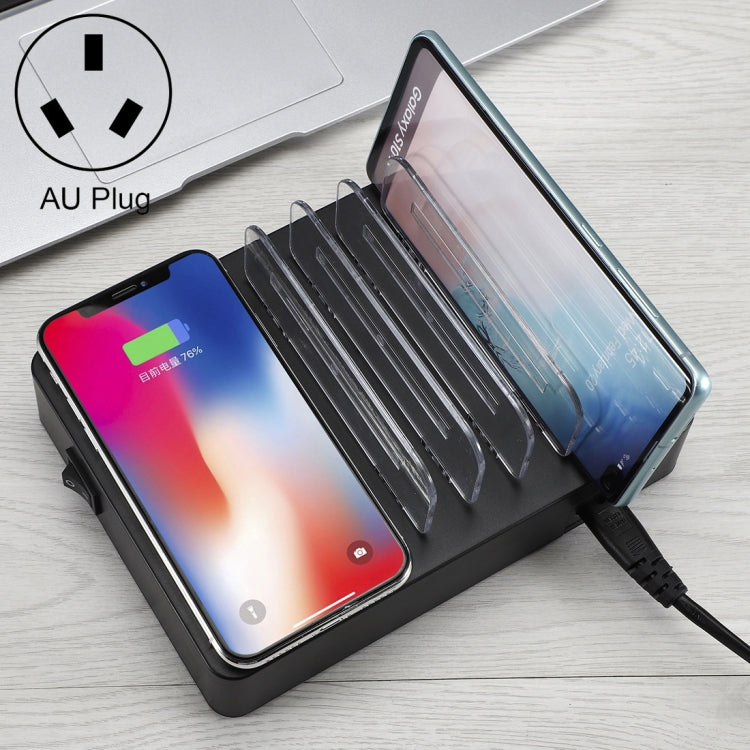 Carregador multifunções 50W 6 Portas USB + 2 Portas USB-C / Type-C + Carregamento sem fios com ecrã LED e moldura destacável, ficha AU, ficha AU