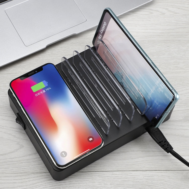 Carregador multifunções 50W 6 Portas USB + 2 Portas USB-C / Type-C + Carregamento sem fios com ecrã LED e moldura destacável, ficha AU, ficha AU