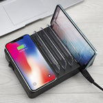 Carregador multifunções 50W 6 Portas USB + 2 Portas USB-C / Type-C + Carregamento sem fios com ecrã LED e moldura destacável, ficha US, ficha US
