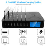 Carregador multifunções 50W 6 Portas USB + 2 Portas USB-C / Type-C + Carregamento sem fios com ecrã LED e moldura destacável, ficha US, ficha US