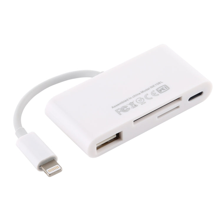 Adaptador Leitor de Câmara NK-108L 8 Pinos para USB + Cartão TF + Cartão SD, Compatível com Sistemas IOS 9.1 e Superior, NK-108L