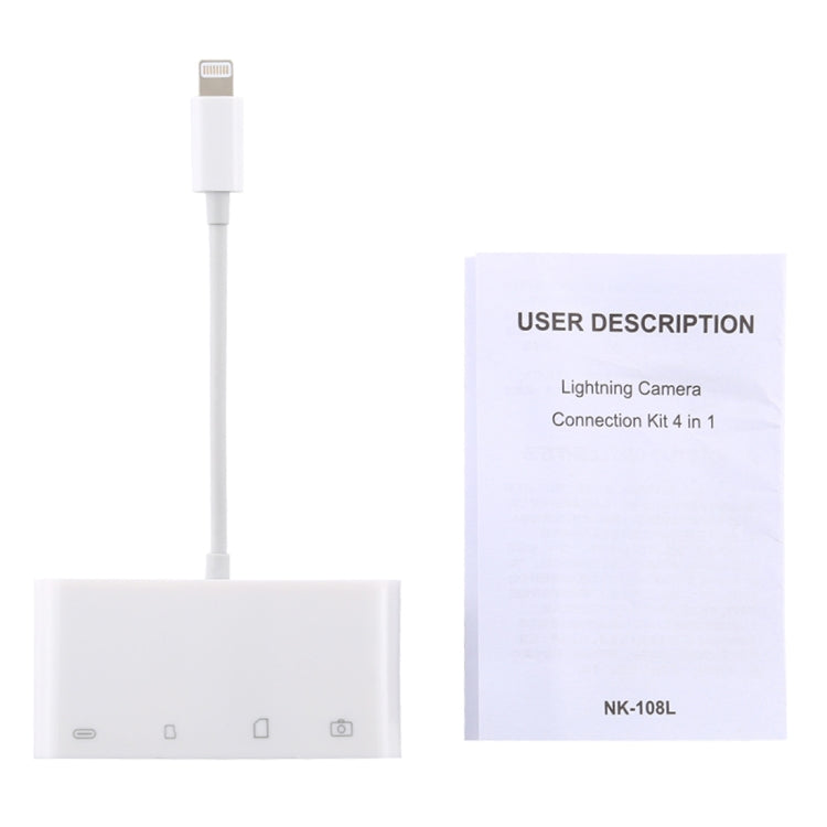 Adaptador Leitor de Câmara NK-108L 8 Pinos para USB + Cartão TF + Cartão SD, Compatível com Sistemas IOS 9.1 e Superior, NK-108L