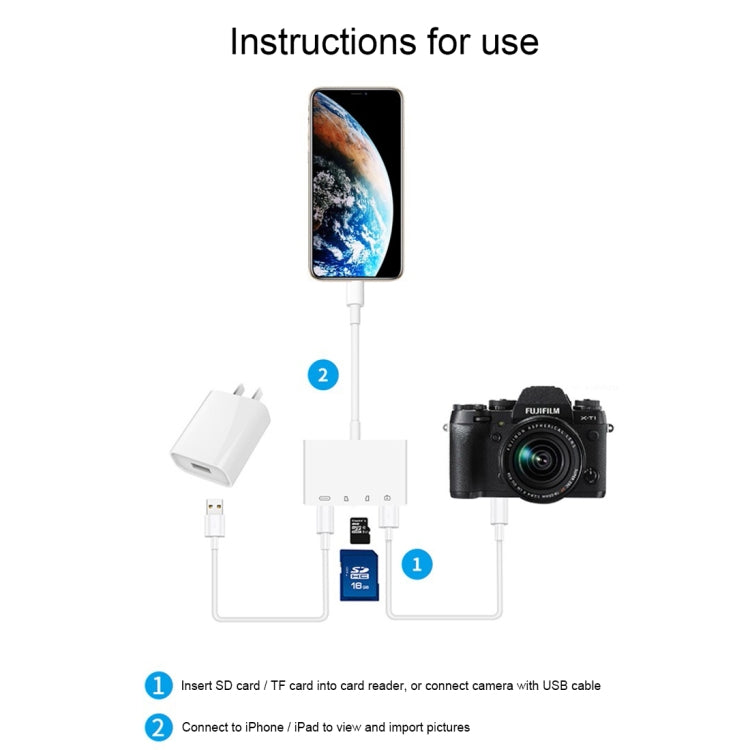 Adaptador Leitor de Câmara NK-108L 8 Pinos para USB + Cartão TF + Cartão SD, Compatível com Sistemas IOS 9.1 e Superior, NK-108L