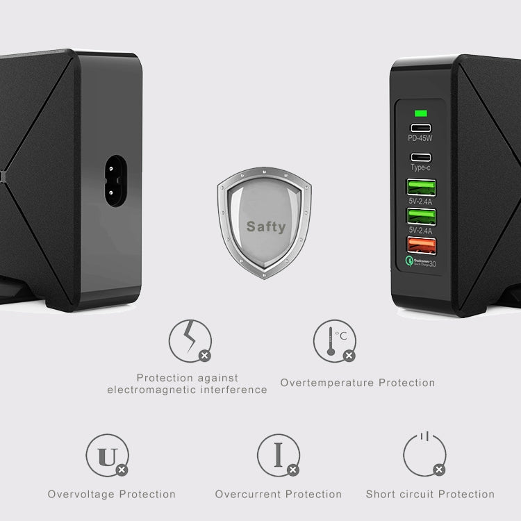 Carregador de Secretária F88 com 3 x USB + 2 x USB-C / Tipo-C Portas QC3.0, F88