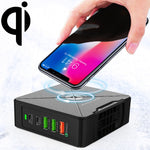 Carregador de Secretária F88W com 3 x USB + 2 x USB-C / Tipo-C Portas QC3.0 com Função de Carregamento Sem Fios, F88W