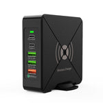 Carregador de Secretária F88W com 3 x USB + 2 x USB-C / Tipo-C Portas QC3.0 com Função de Carregamento Sem Fios, F88W