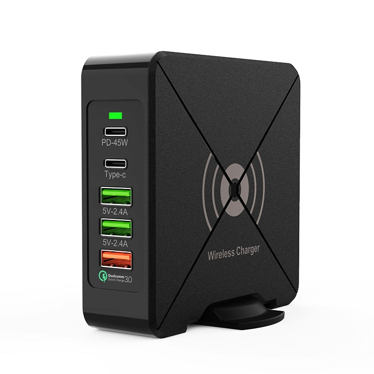 Carregador de Secretária F88W com 3 x USB + 2 x USB-C / Tipo-C Portas QC3.0 com Função de Carregamento Sem Fios, F88W